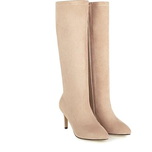 2021 New Leather Suede Womens Knee-Length High Boots Pointed Toe Zipper Shoes High Heel Women Riding Boots Women Long Boots