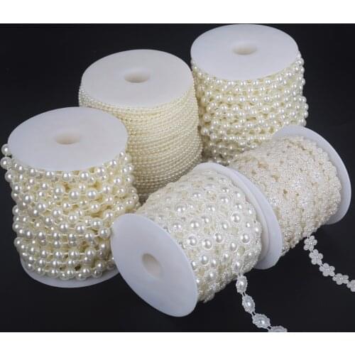 2-5 M/bag White Ivory Fishing Line Artificial Pearls Beads Various shapes For DIY Women Wedding Bridal Bouquet Jewelry Gifts