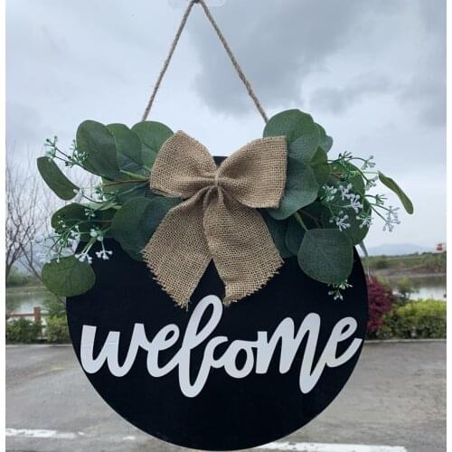 Round welcome wooden hanging sign Hello Welcome Door Sign Home Decoration Hanging Wreath Front Wooden Pendant Ornament