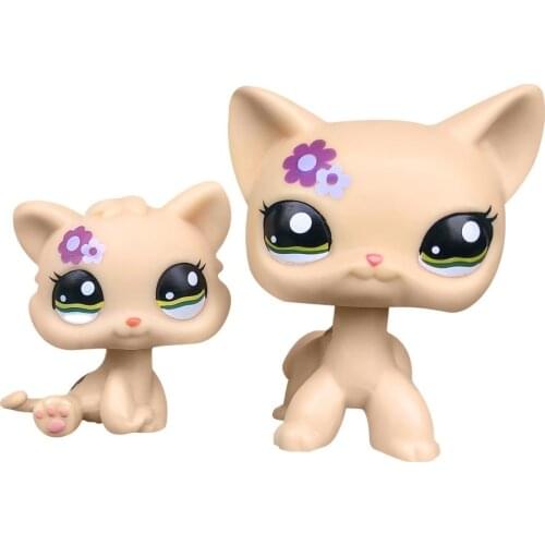 LPS CAT LPSCB Custom-Made Baby with Old Pet Shop Toys Standing Short Hair Cat #1962 Yellow Purple Flower Kitten