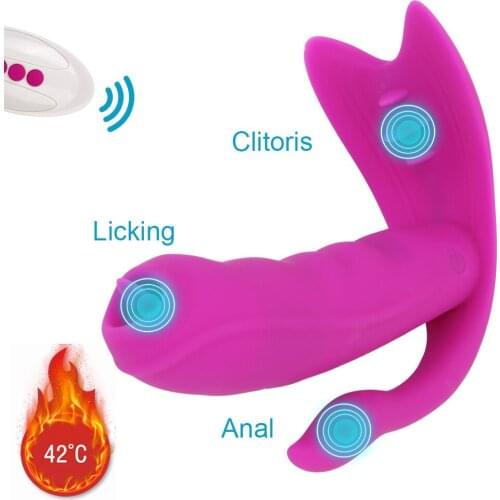Clitoris G-Spot Massage 3 In 1 Heating Licking Vibrator Anal Vagina Stimulator Sex Toys for Women Wearable Dildo Vibrator