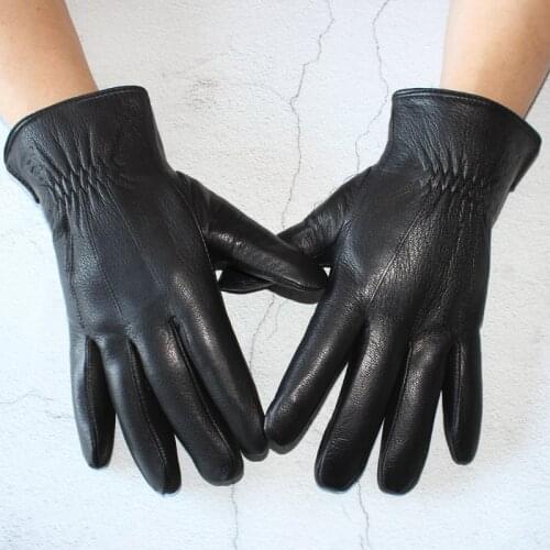 Mens new deerskin gloves large winter sheep shearing lining extra thick windproof and warm leather gloves