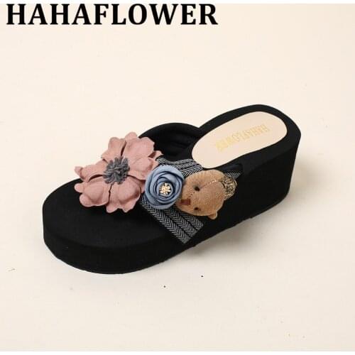 HAHAFLOWER New High quality Beach Slippers Summer slip muffin Wedges Platform Sandals Flip Flops Women Shoes free shipping