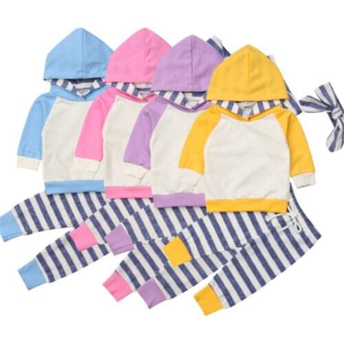 0-24M Unisex Baby Autumn Winter Outfits Long Sleeve Sweater Hooded Sweater Tops Striped Pants Headband Baby Girls Boy Clothes
