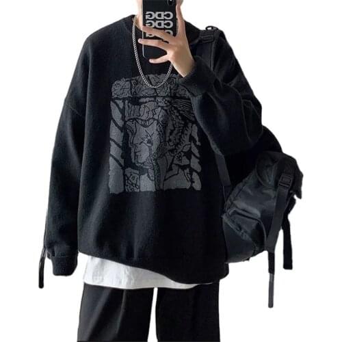 Autumn Men Sweater Harajuku Pullovers Fashion Loose Lazy Style Sweater Doodle Print Clothing Soft Knitted Men Sweater Pullovers
