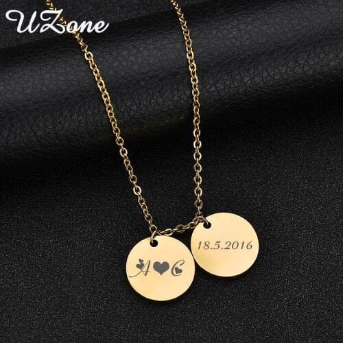 UZone Double Coin Custom Necklace Engrave Letter Name Neckalce For Women Girlfriend Gift