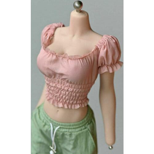 1/6 Deep Pink Bubble Sleeve Pleated Blouse Model for 12" Tbl Ph Female Figure