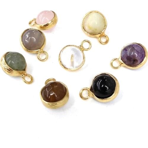 Natural Semi Precious Stone Pendant Mini Circular Retro Gold Making Necklaces Bracelets And Earrings For DIY Package Sale