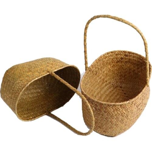 Firm and durable seaweed storage box metal frame fixed rattan table top storage basket beautiful and practical woven sto