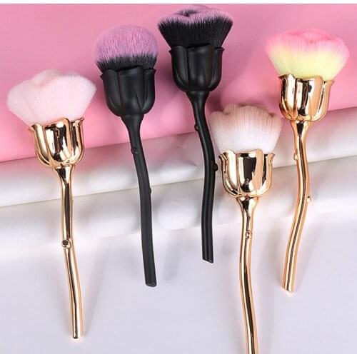 Rose Flower Shape Loose Powder Foundation Blush Makeup Brushes Woman Pink Nail Art Dust Brush For Manicure Beauty Make Up Tools