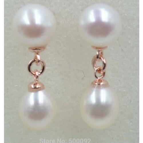 AAA 7-8mm stud&drop freshwater pearl earring