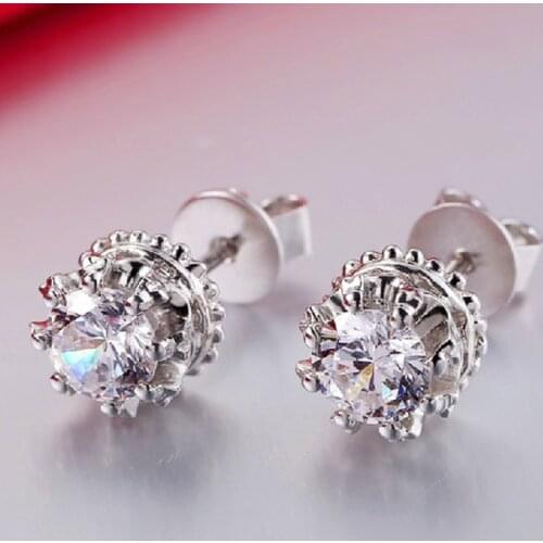 Huitan Aesthetic Cubic Zirconia Stud Earrings Silver Color Bridal Wedding Engagement Party Earring Statement Jewelry for Women