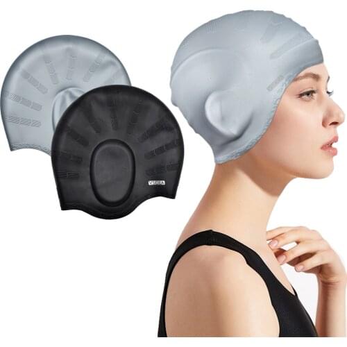 Silicone Swim Cap (2pack),Ear Protection 3D Ergonomic Design Waterproof Bathing Solid Swimming Cap Ear Cover Pockets Comfortable