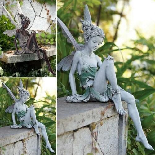 Tudor Turek Sitting Fairy Statue Garden Ornament Craft Backyard Landscaping Yard Statues for Lawn Fountain Pond Mini Structure