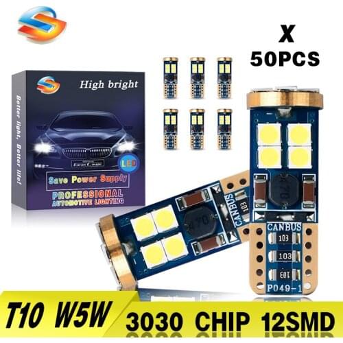 50Pcs Wholesale 9-30v Car Trucks T10 High Lumens 3030 Super Bright LED Interior Lamp Bulb w5w Led Bulb Canbus 6000K