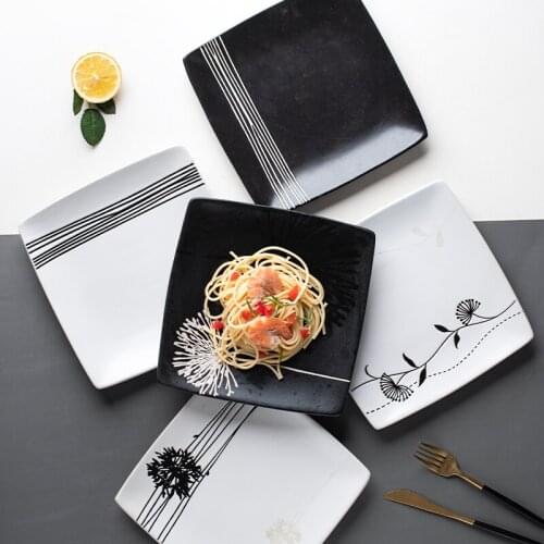 Steak plate, Japanese plate, household dish plate, ceramic tableware, simple restaurant, square Western plate