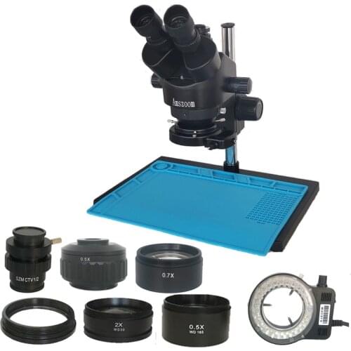 3.5X 7X 45X 90X Simul Focal Soldering IC repair Trinocular stereo microscope With big boom table stand for phone repair