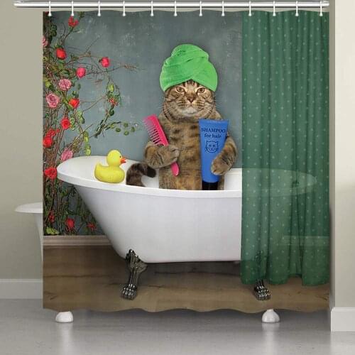 Funny Cat Shower Curtain Beauty Love Cat Bathing in Tubs Vintage Bathroom Accessorie