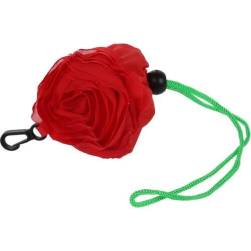Green Leaves Rose Foldable Red Shopping Bag Handbag