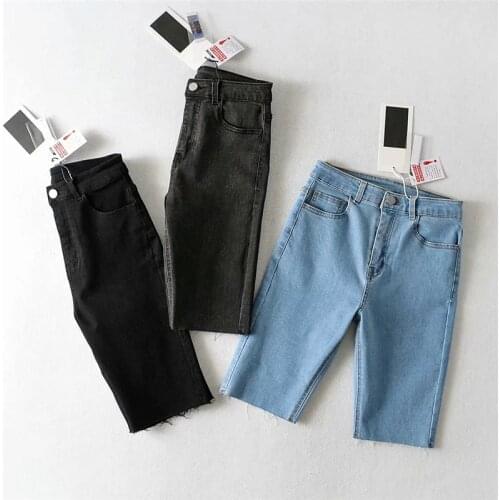 Summer Street Style Skinny Biker Shorts Women Jeans Denim Elastic gray burrs Steetwear Breeches Feminino Fashion