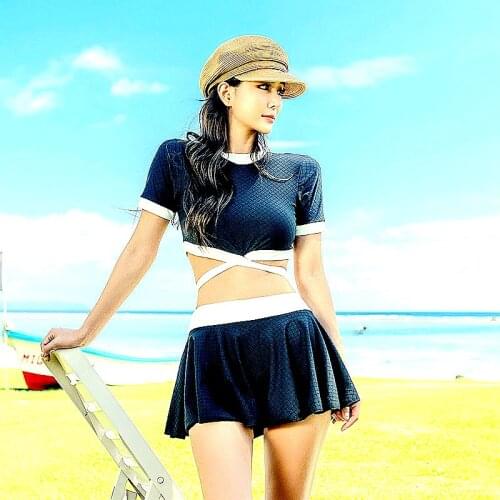 2020 Female Breathable Quick-Drying Swimsuit Split Skirt Japanese Conservative Slim Thin Chest Gathered Student Hot Spring