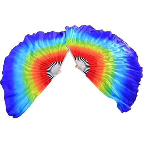 Short Fans 2 Layers Dance Fans Customized Gradient Color Belly Dance Silk Red to Blue Adult Children Women 1 Pc/pair Pure Color