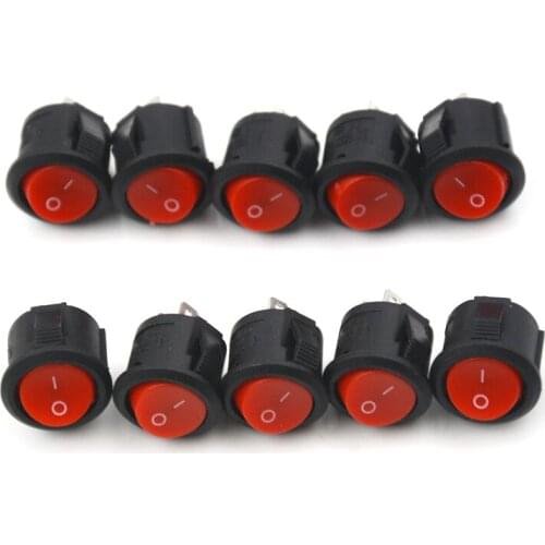10Pcs 16mm Diameter Small Round Boat Rocker Switches Red Mini Round Red 2 Pin ON-OFF Rocker Switch
