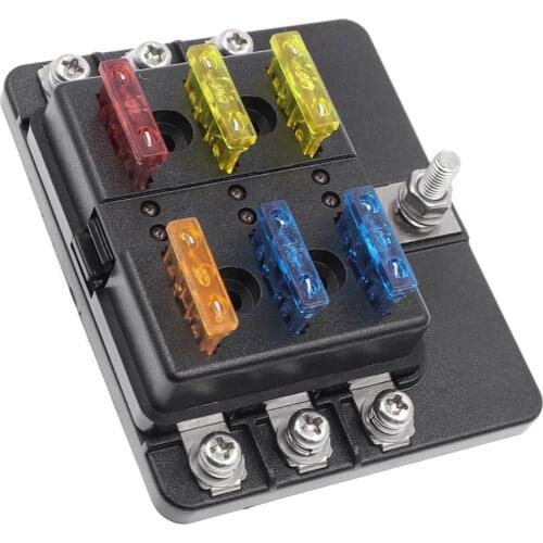 12V 24V Blade Fuse Box Holder 6 Ways Modified Fuse Box Terminal Block with LED Warning Light for Car Boat Marine Trike