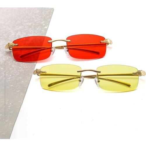 2020 Fashion Rectangle Sunglasses Women Rimless Small Lens Sunglasses Classical Alloy Metal Sun Glasses Men UV400