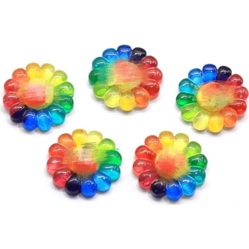 22mm Bling Resin Colorful Smile Rainbow Sunflower Flat Back Crystal Rhinestone Button DIY Wedding Scrapbook Craft