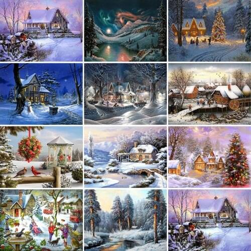 5D Diamond Painting Winter Snow Scene Rhinestone Mosaic Full Round Drill Diamond Embroidery Landscape Hobby Crafts Home Decor