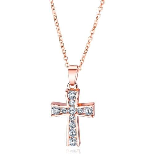 Cyue European and American trend all-match pendant copper plated rose gold Jesus cross diamond necklace For Women