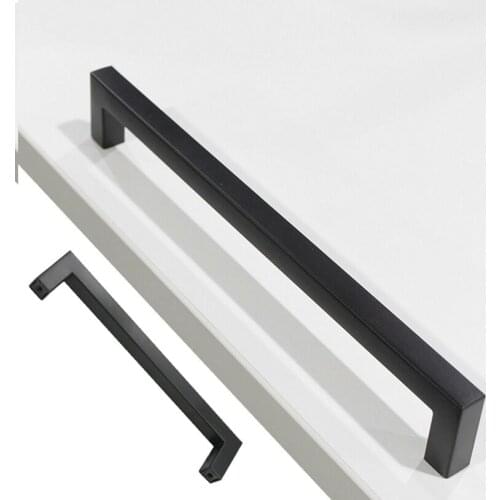 Black Square Cabinet Knobs And Handles Furniture Long Stainless Steel Handle Kitchen Cupboard Wardrobe Drawer Pulls Door Knob