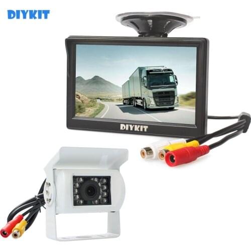DIYKIT White Waterproof Color CCD Reverse Backup Car Truck Camera IR Night Vision + 5 inch LCD Display Rear View Car Monitor