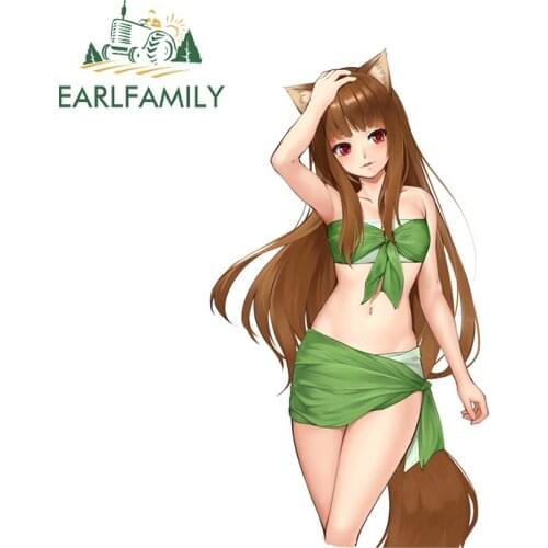 EARLFAMILY 13cm x 7.3cm for Spice and Wolf Funny Car Stickers Creativite Vinyl Decal Sunscreen Scratch-Proof Windshield Decor