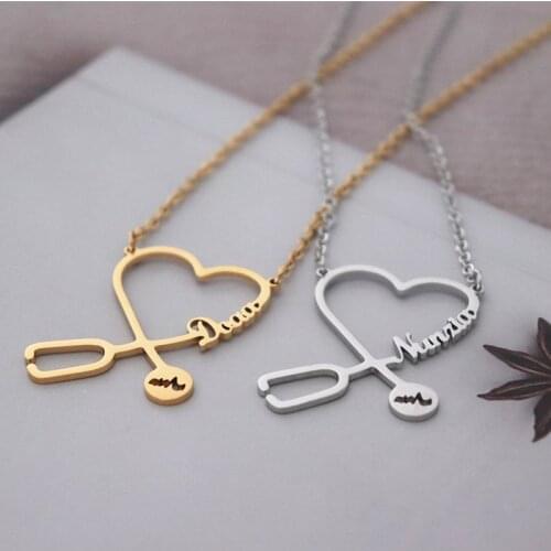Custom Jewelry Personalized Name Heart Necklaces Gold Stainless Steel Choker Medical Bijoux Femme Nameplate Necklace Women Men