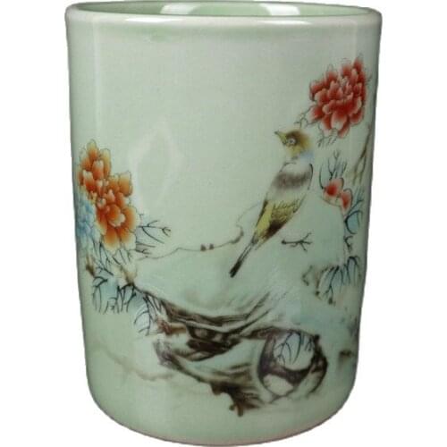 China Old Porcelain Pastel Flower And Bird Pattern Pen Holder