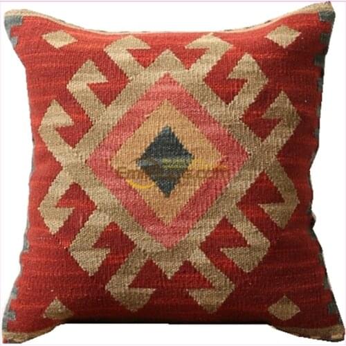 Contracted Kilim Throw Pillow Cushion Square Colorful Floral Handmade Woven Klicusyg28
