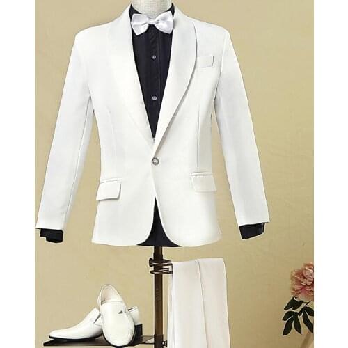 Black white blazer men groom suit set with pants mens wedding suits costume singer star style dance stage clothing formal dress
