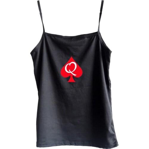 NEW crop tank top woman vest print summer sleevless casual camis tops bdsm slave queen of spades hotwife BLACK