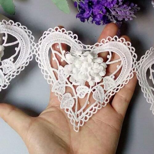 20pcs 10cm White Cotton Heart Flower Lace Trim Embroidered Lace Ribbon Handmade Wedding Dress Patchwork Sewing Supplies Craft