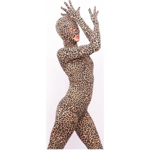 Sukumizu swimsuit Lycra Sexy Leopard Zentai Unitard Open Eyes Mouth Full Bodysuit New Second Skin Suit