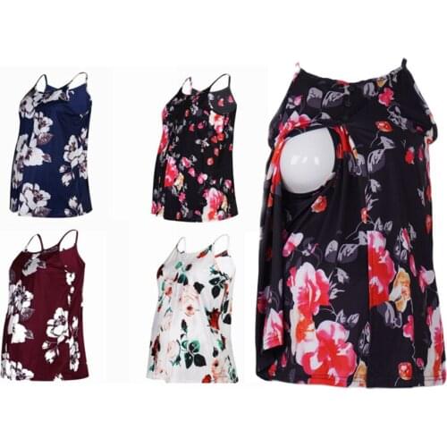 Pregnant Nursing Camisole Women Maternity Tank Top Sleeveless Floral Print Breastfeeding Shirts Pregnancy Women Casual Tees
