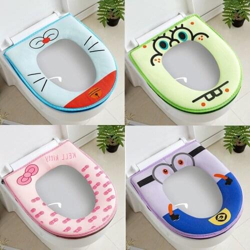 Cartoon Thicken Velvet Toilet Seat Cover Winter Warmer Soft Toilet Seat Velcro or Zipper Washable WC Mat Bathroom Accessories