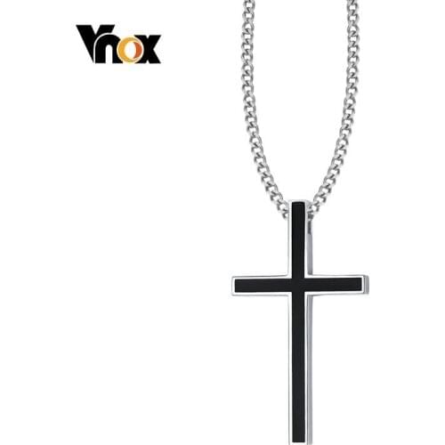 Vnox Minimalist Cross Necklace for Men Free Stainless Steel 24" Chain Male Prayer Collar Jewelry