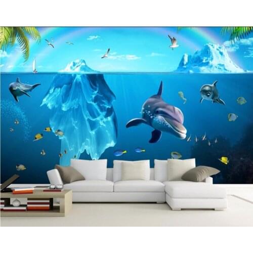 3d wallpaper custom mural photo Glacier Marine dolphins painting 3d wall murals wallpaper for walls 3 d living room home decor