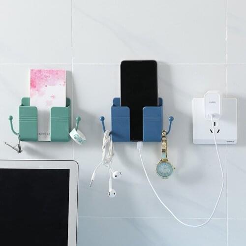 Wall Mounted Mobile Phone Charging Organizer Remote Control Storage Box Multifunction Stand Rack Phone Plug Wall Storage Holder