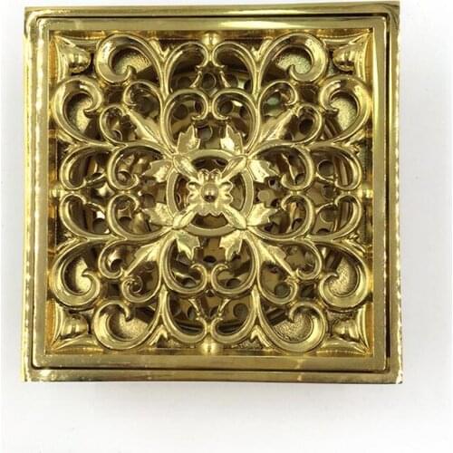 Newest European Gold Plated Floor Drain Strainers, Copper Self Suction Type Deodorant Core Floor Drains Filter Carving Style
