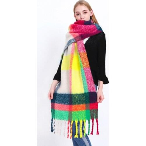 Yishine 2020 Newest Winter Cashmere Women Scarf Plaid Thick Poncho Chunky Finish