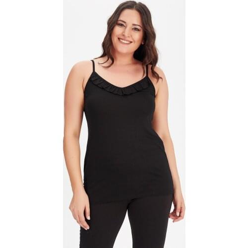 New Season Fashion Plus Size Ruffle Neck Stripe Cami Blouse Natural Viscose Soft Elastic Fabric